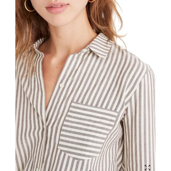 Madewell Tie-Front Striped Cotton Shirt In Maitland Stripe Small - Picture 13 of 14